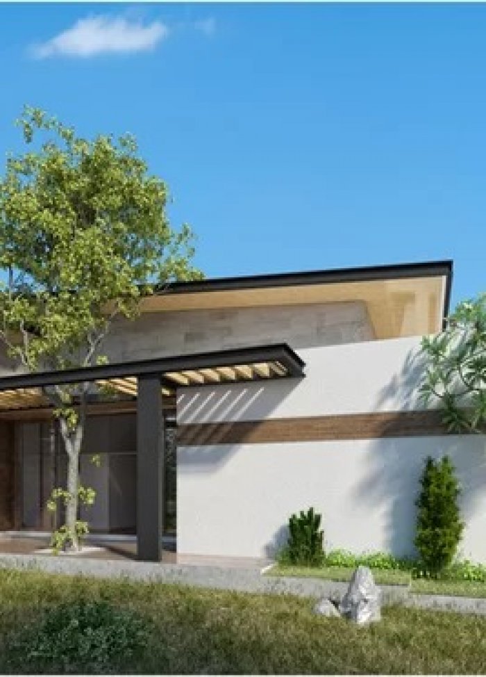  Thiết kế nhà một tầng 3 phòng ngủ giữa vườn cây xanh
